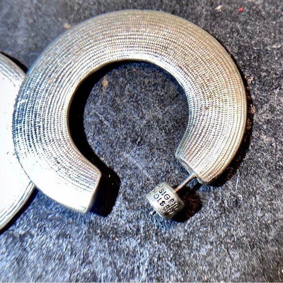 Singred Olsen designer large silver textured surface hoop earrings. About 1.5” - Picture 8 of 10